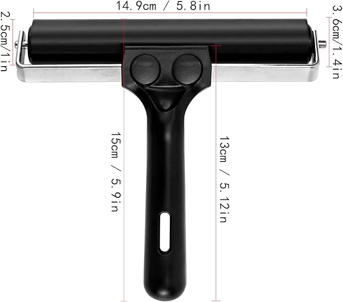Printmaking Brayers，Rubber Roller, Brayer Ideal for Anti Skid Tape Construction Tools, Print, Ink and Stamping Tools,Crafting, Hard Rubber Roller Brayers, Vinyl Roller Ink Paint Brush (5.9in)