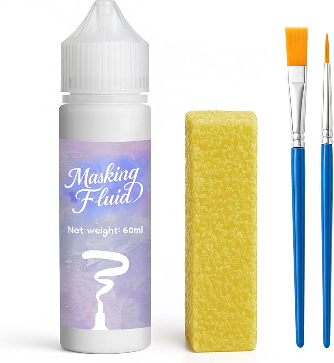 1DFAUL 60ml Masking Fluid for Watercolor Painting, Art Watercolor Masking Fluid Precise White Space, Easy Peel-Off, Water Based Latex, for Artists, Beginners, DIY Canvas Protection (White)