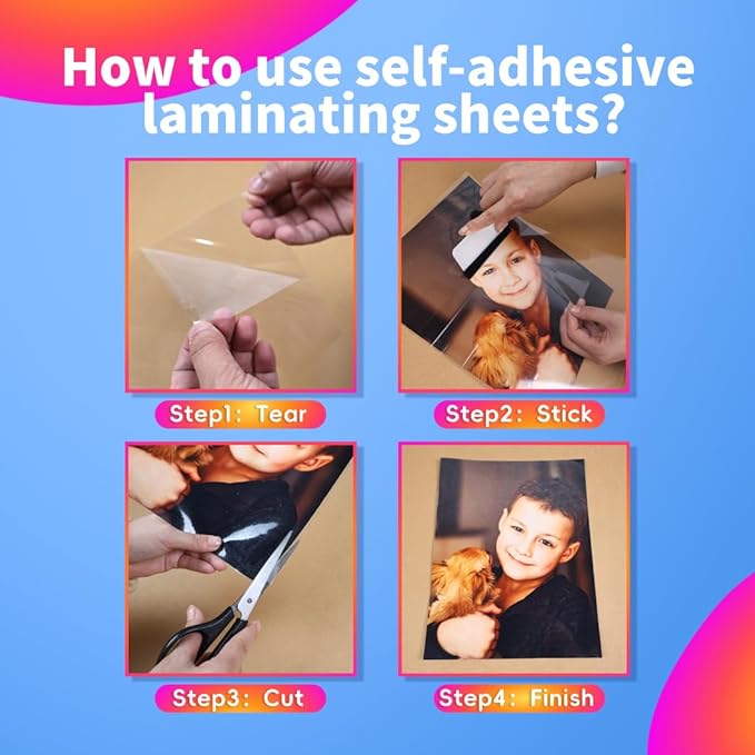 Uinkit 4Mil Thicker Single-Sided Self-Adhesive Laminating Sheets, 60Pack (More Value) Letter Size 8.5x11"- Peel & Stick for Teachers, Office & Home Crafting - No Heat Machine Needed