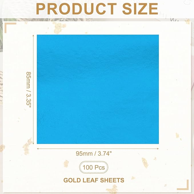 PATIKIL Gold Leaf Sheets for Art 3.7" x 3.4", 100 Pcs Gold Foil Sheet Metallic Leaf Papers for DIY Crafts Resin Furniture Nails Paintings Home Decoration, Sky Blue