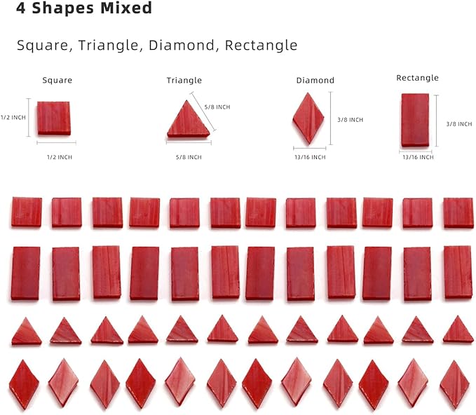 Lanyani 200 Pieces Glass Mosaic Tiles for Crafts,4 Shapes Mixed Colorful Tiffany Stained Glass Pieces,Square/Rectangle/Diamond/Triangle,Dark Red