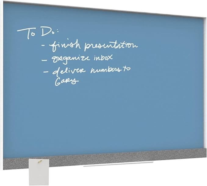 U Brands Magnetic Glass Dry-Erase Board, 24" X 18" Inches, Blue Surface, White Aluminum Frame
