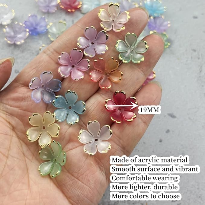 100pcs Acrylic Flower Beads, 19mm Cherry Blossom Plastic Gradient Flower Spacer Beads for DIY Crafts Bracelet Necklace Earrings Jewelry Making(Red)