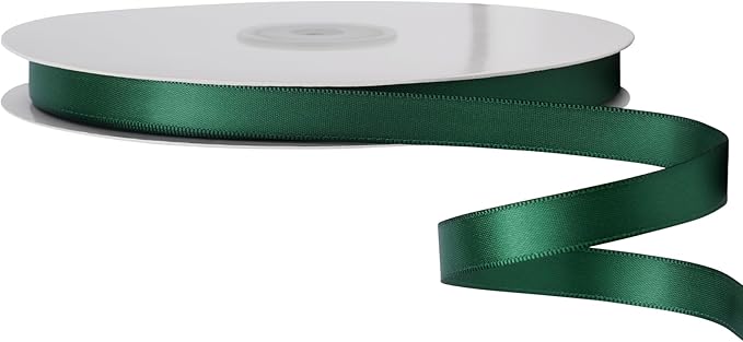 LIUYAXI Forest Green Double Faced Satin Ribbon, 3/8" X Continuous 25 Yards, Ribbons Perfect for Gift Wrapping Bows Bouquet Wedding Decor DIY Craft and More