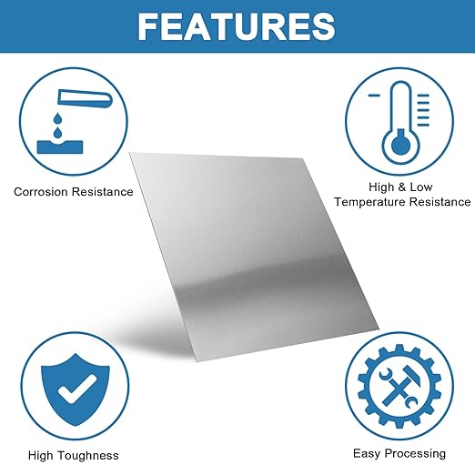 2Pcs 304 Stainless Steel Sheets Metal 6" x 6" x 1/32" Inch 304 Stainless Steel Plates 20 Gauge(0.8MM) Stainless Steel Shim Stock Plates Metal Sheets for Crafting, Stovetop, Snow Frosted Surface