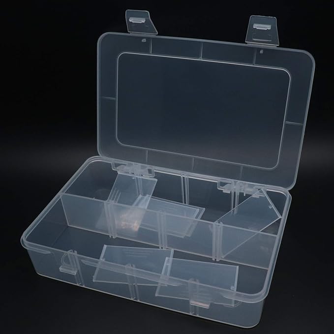 Xiaoyztan 8 Grids Clear Plastic Organizer with Adjustable Dividers, Jewelry Box Bead Storage Container for Small Parts, Fishing Tackle, DIY Crafts, and Earrings, Overall 7.3in x 4.9in