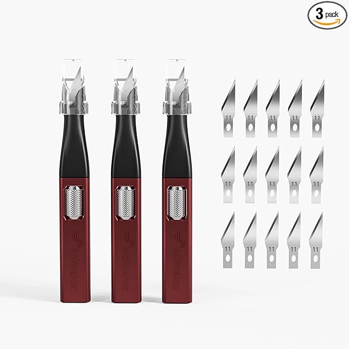 3 PCS Exacto Knife,Hidden Blade Design at The End,Comes with 5 Spare High Qualiry Carbon Steel Exacto Knife Blades. Craft Knife for Crafting, Arts,Modeling,Scrapbooking,Stencil,DIY Projects.Red