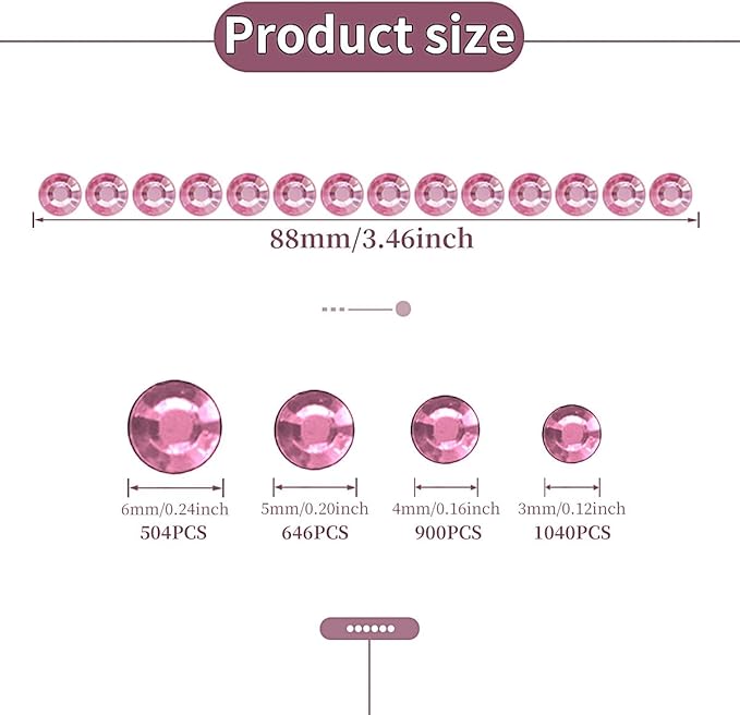 3090 Pcs 4 Sheets Rhinestone Stickers 3/4/5/6 mm Self Adhesive Craft Rhinestones Gems for Face Eyes Makeup Hair Body (Pink-3/4/5/6mm)