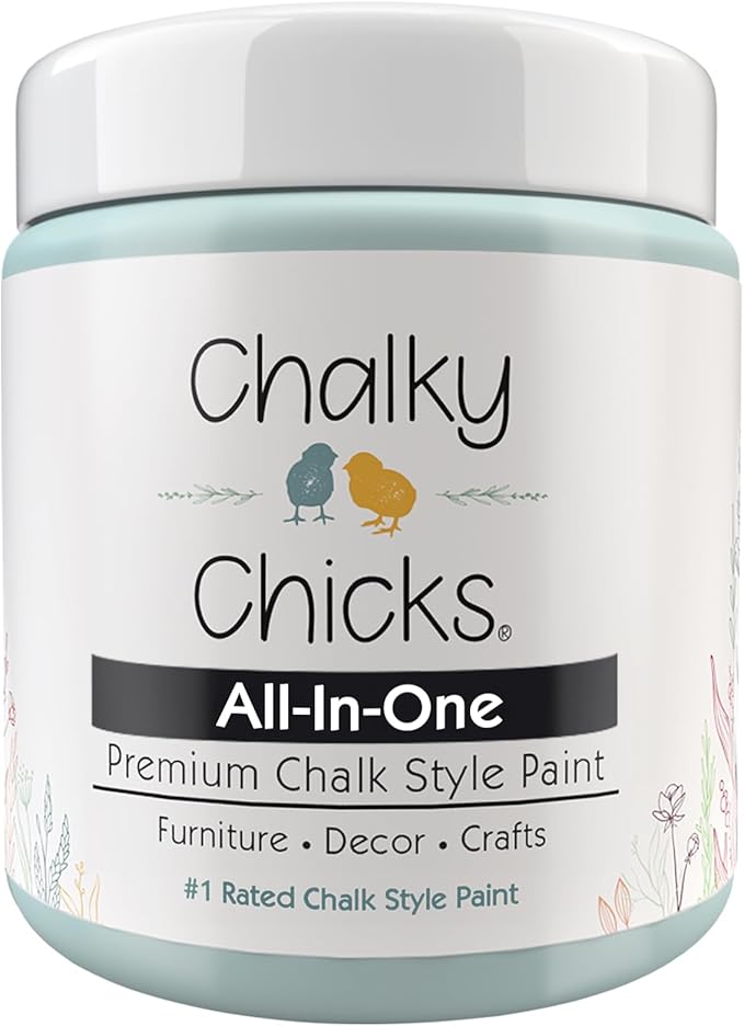 Chalky Chicks All-in-One Chalk Paint for Furniture or Cabinet - 4Fl Oz - Matte Finish Cancun Blue (Light Blue) for Metal, Wood Furniture Paint - No Sanding All-in-One for Home Decor & Crafts, USA Made