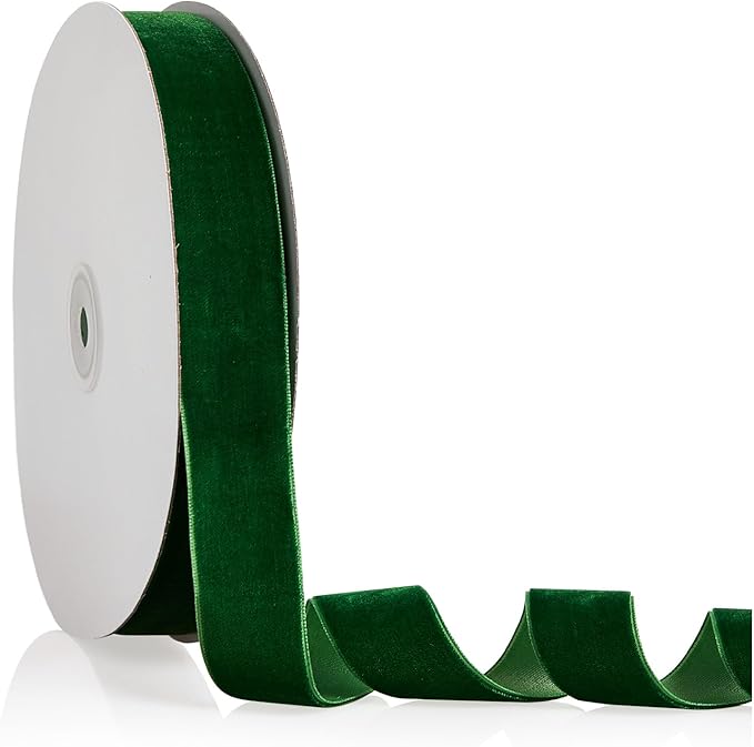 1" X 20 Yards Emerald Green Velvet Ribbon for Christmas Tree Wreath Decoration Handmade Crafts Ornaments Gift Wrapping & Bow Making