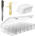 BLUE HANDCART Embroidery Floss Organizer, 1 Removable 18 Compartments Cross Stitch Thread Storage Box with 100 Plastic Embroidery Floss Bobbins, 1 Floss Winder and 1 Marker