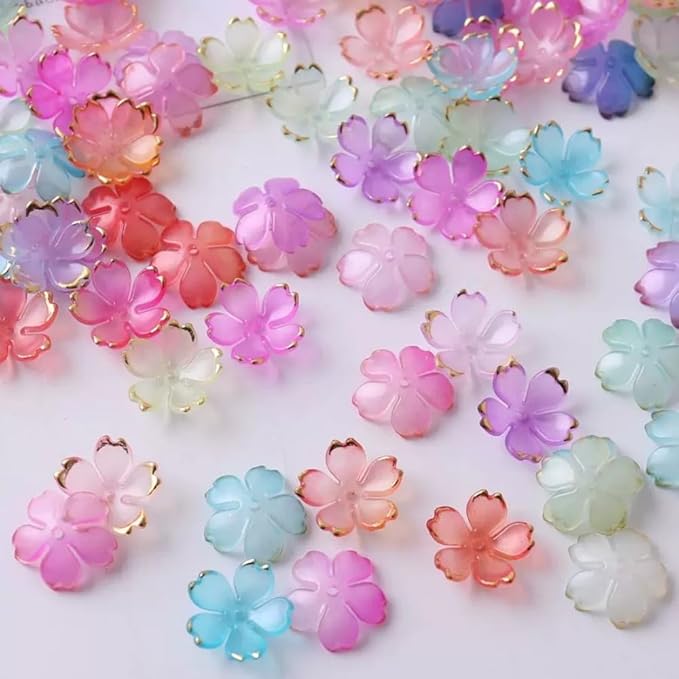 100pcs Acrylic Flower Beads, 19mm Cherry Blossom Plastic Gradient Flower Spacer Beads for DIY Crafts Bracelet Necklace Earrings Jewelry Making(Yellow)