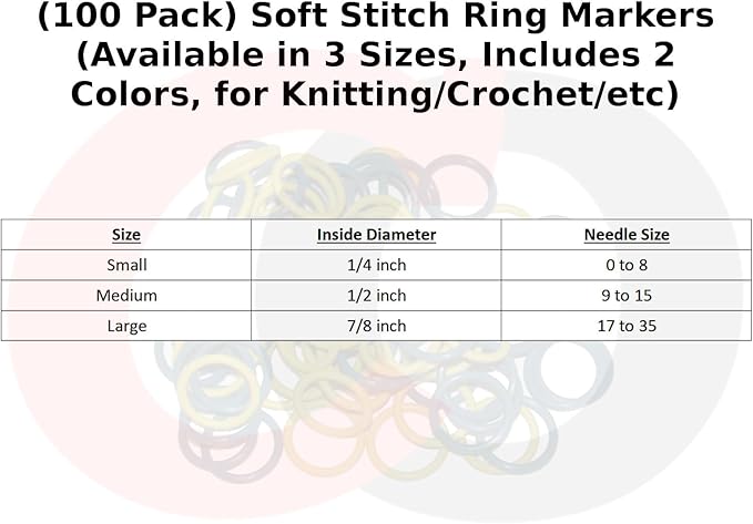 (100 Pack) Soft Stitch Ring Markers, Red & Blue (Small Size for Needle Sizes 0-8, for Knitting/Crochet/etc)