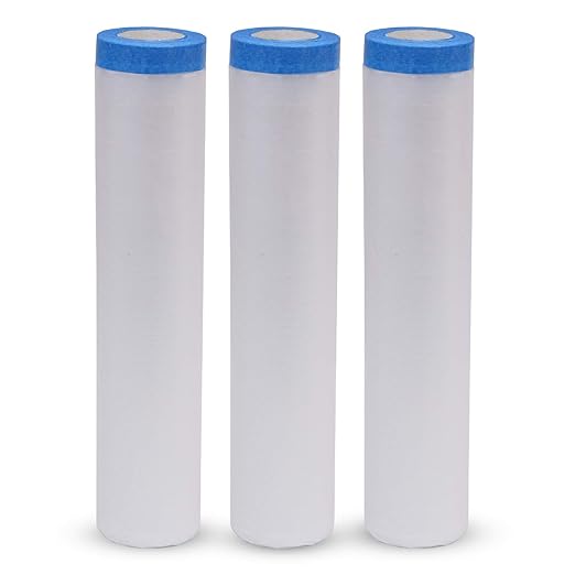 VECOPE 3-Piece Set,Pre- Masking Film Protection Covering Cloth Tape | for Automotive Covering Painting Paint Masking (8-Feet X 65-Feet)