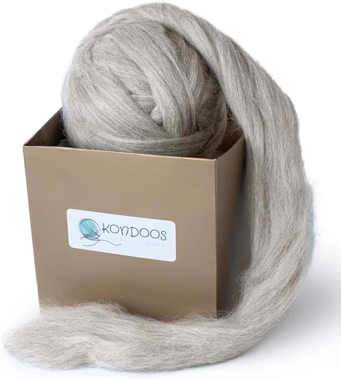 Natural Wool roving, 8 OZ. Best for Needle Felting, handcrafts and Spinning. Natural Colours, un-Dyed. (Gray Sand, 8 oz)