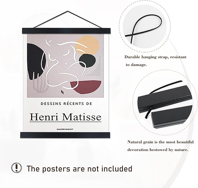 Artmag Magnetic Poster Hanger Frame, 36x24 36x48 36x12 Light Wood Wooden Magnet Canvas Artwork Print Poster Hangers Frames Hanging Kit (Black, 36")