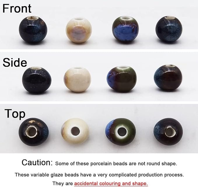 INSPIRELLE 180 Pieces Porcelain Beads Chinese NOT-Round Ceramic Beads 8mm for Handmade Jewelry Making Bracelets Necklace Making, Variable Glaze