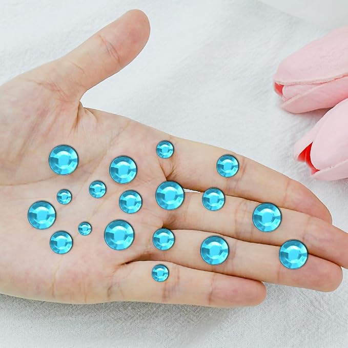 1799 Pcs 4 Sheets Rhinestone Stickers 3/4/5/6 mm Self Adhesive Rhinestones Gems for Face Eyes Makeup Hair Body (Aqua blue-3/4/5/6mm)