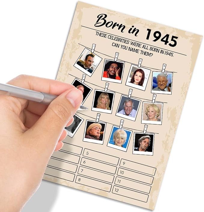 QUPT 80th Birthday Party Games, Born in 1945 Games, Birthday Party Supplies for Adults, Fun 1945s Party Game, Happy 80th Birthday Game, Pack of 30 Cards，