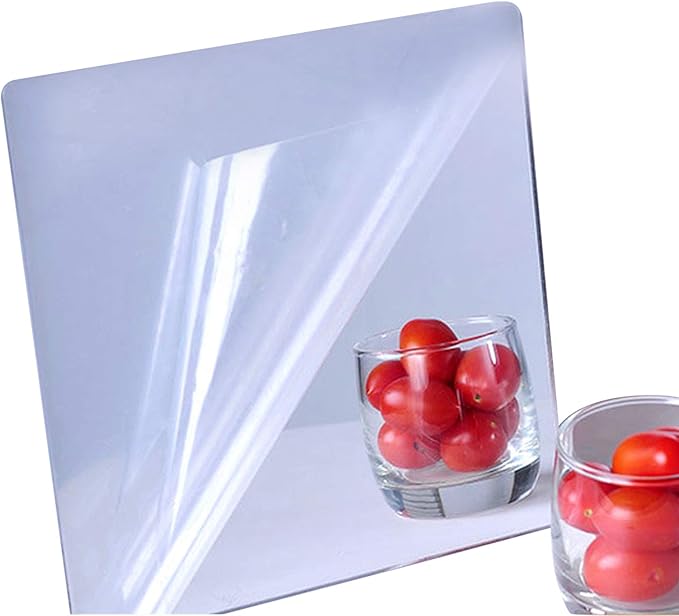 Acrylic Self Adhesive Mirror Sheet for Wall, Plastic Non Glass Sticky Kid Safety Mirror Tiles for Wall 12 inch 4Pcs