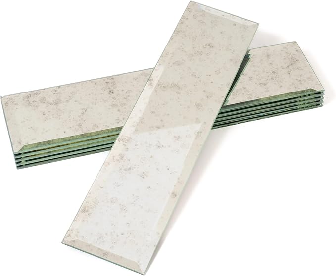 Box of 20 Antique Mirror Beveled Glass Subway Tiles – 3" x 12" Vintage Silver Finish, 5 Sq Ft, Not Peel & Stick, for Kitchen Backsplash, Bathroom Wall, Shower, Fireplace Surround, Bar or Accent Wall