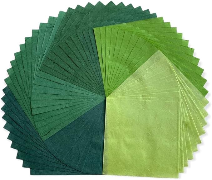 50 Sheets 6 x 6 Inches Natural Fiber Mulberry paper Sheets Square Origami Paper Arts Folding Craft, Decoration Paper, Square Folding Paper for DIY Crafts (Green Tone, 6x6 Inch)