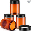 SATINIOR 24 Pieces Empty Clear Plastic Jars with Lids Round Storage Containers Wide Mouth for Beauty Product Cosmetic Cream Lotion Liquid Butter Craft and Food(Amber Lid,10 oz)