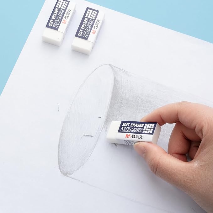 M&G 24 Pack Erasers Pencil Erasers, 2B White Rubber Eraser Rectangular Bulk for Kids School Students Office, Art Erasers for Drawing