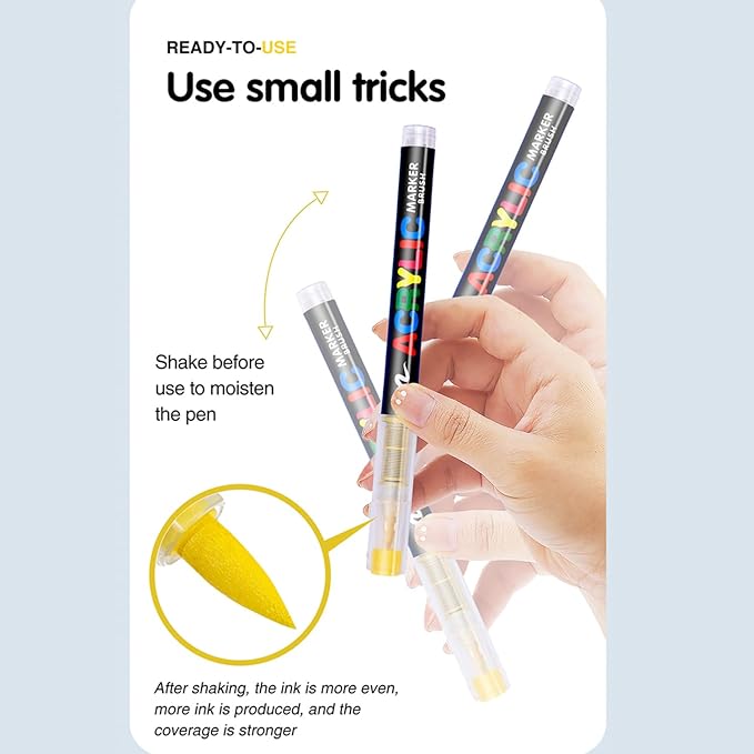 Acrylic Paint Markers Pens, 60 Vivid Colors Acrylic Markers Set,Direct Liquid Type, Stackable Color, Odorless Soft Head，Markers for School，Tooli Art ，Fabric & Creative Crafts (60)