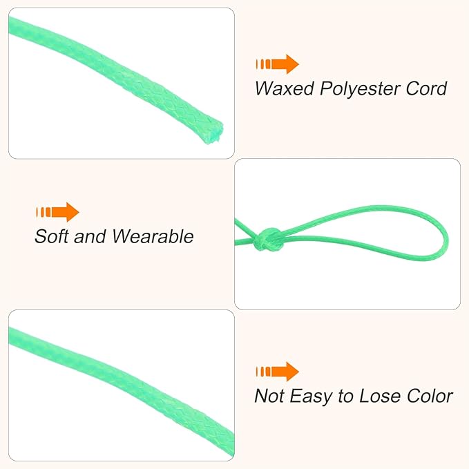 MECCANIXITY Waxed Cord 0.8mm Waxed Polyester Cord 175 Yard Wax String for Bracelet Making,Necklaces, Beading,Jewelry Making and DIY Crafts(Bright Green)