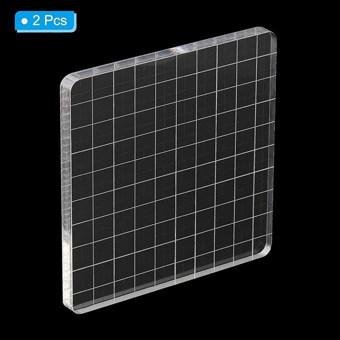 PATIKIL 4" x 4" Acrylic Stamp Block, 2 Pack Clear Stamping Block with Grid Lines Decorative Mounting Blocks Square for Scrapbooking DIY Crafts Card Making