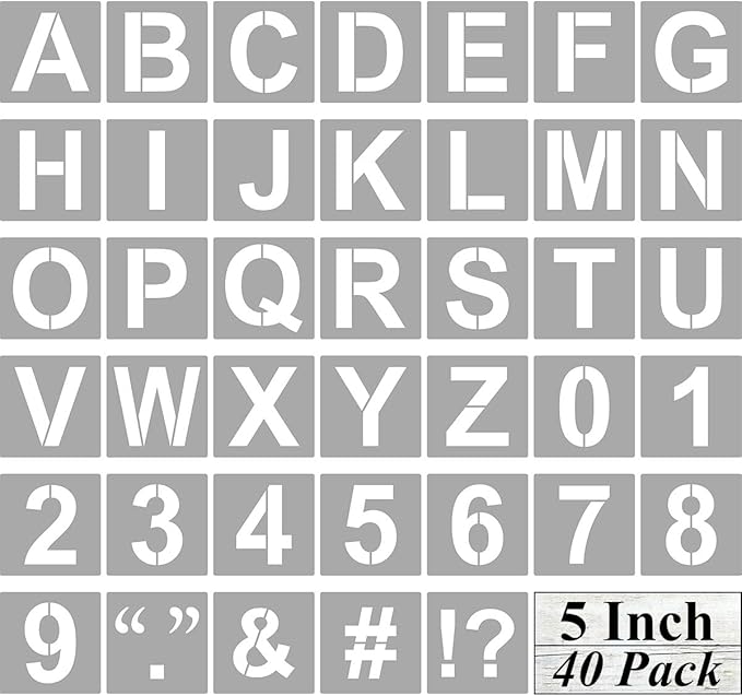 Alphabet Letter and Number Stencils 5 Inch - 40 Pack Large Letters and Numbers Stencil Templates with Signs for Painting on Wood, Reusable Letter Stencils for Chalkboard Signs & Wood Wall Art