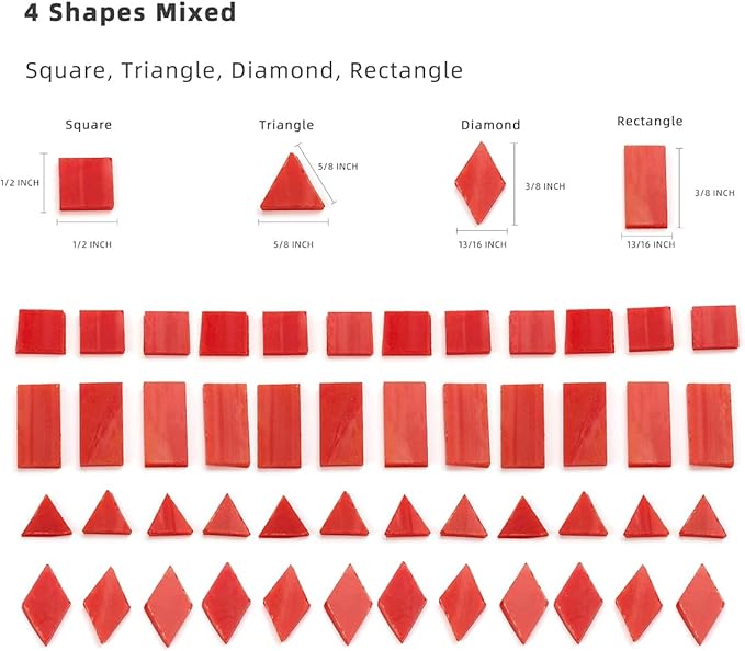 Lanyani 200 Pieces Glass Mosaic Tiles for Crafts,4 Shapes Mixed Colorful Tiffany Stained Glass Pieces,Square/Rectangle/Diamond/Triangle,Fire Red