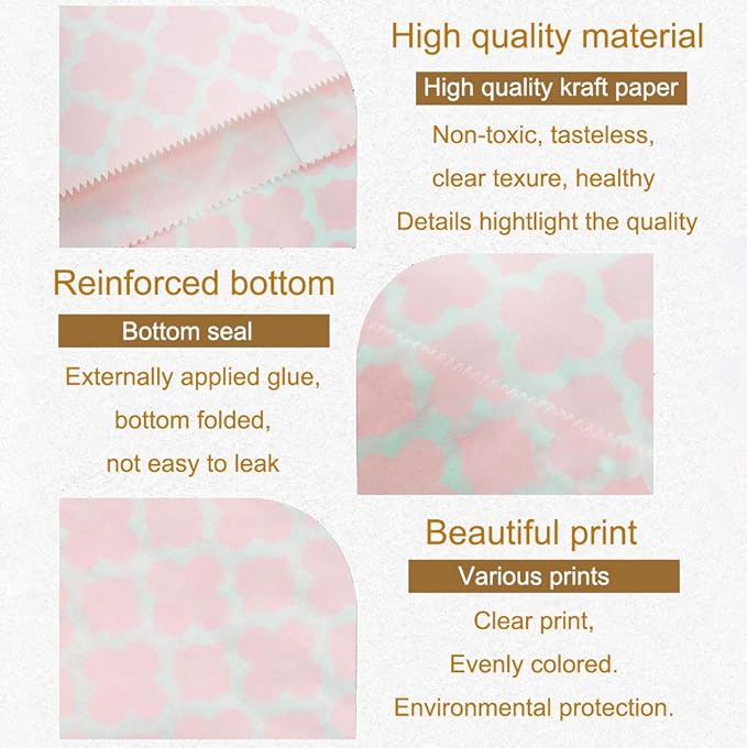 KEYYOOMY 100 Pcs Light Pink Candy Buffet Bags Small Cookie Bags Polka Dot Paper Treat Bags for Wedding Birthday Party (5 inch x 7 inch)