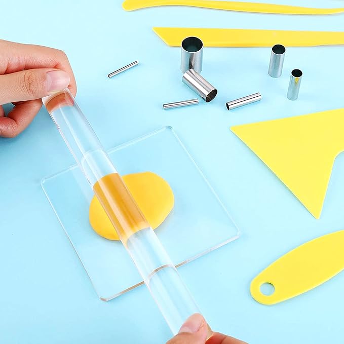 Yayatty Polymer Clay Tools, Acrylic Clay Roller, Acrylic Sheet, Rotary Cutting Mat, Round Polymer Clay Cutters with Clay Slicer Blade for Pottery and Sculpture (43 PCS)