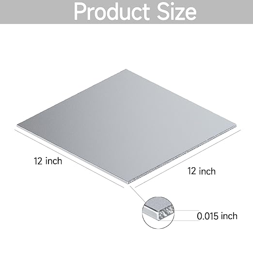 304 Stainless Steel Sheet - 2PCS 12" X 12" X 1/64" Thin Stainless Steel Plate 1/64 Inch Thickness with Protective Film Metal Sheets Stock Sheets for Kitchen DIY Crafting etc. (305 x 305 x 0.39 mm)