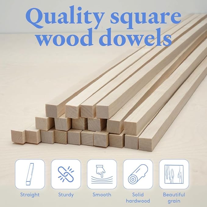 Wood Square Dowel Rods 3/8-inch x 36 Pack of 50 Wooden Craft Sticks for Crafts and Woodworking by Woodpeckers