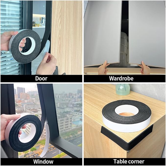 EVA Single-Sided Adhesive Black Foam Tape, 1.18inx16.4FT Single-Sided Sealing Strip Foam Pad Sponge Tape Window Weatherproof, Self-Adhesive Insulation Sealing Tape (Black)