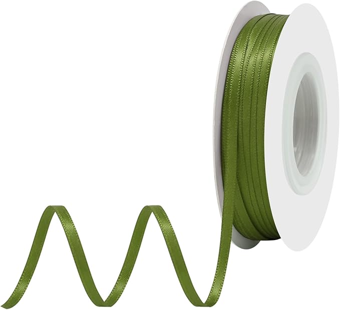 Moss Satin Ribbon 1/8 Inch X 50 Yards Solid Color Double Faced Ribbons Perfect for Crafts Wedding Decor Bow Making Arts Sewing and More