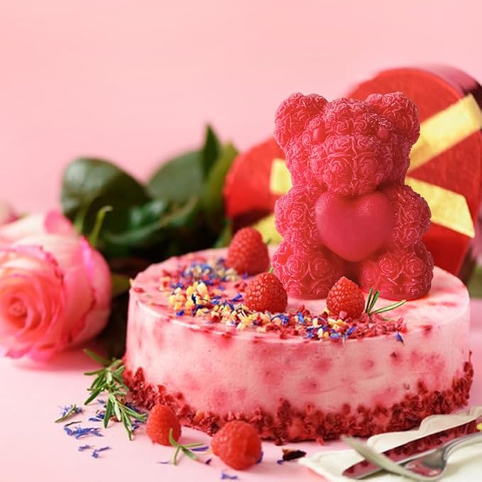 Rose Bear Candle Mold,Teddy Bear Silicone Molds for Candle Making,Epoxy Resin Bears Molds for DIY Handmade Soaps, DIY Candle, Mother's Day Gifts, Birthday Gifts, Home Decor Crafts (Mini)