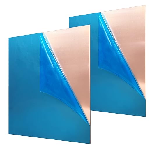2 Pieces 99.9% Pure Copper Sheet, 4" x 4",18 Gauge(1mm) Thickness, Film Attached Copper Plate, Great for Jewelry, Crafts, modelers