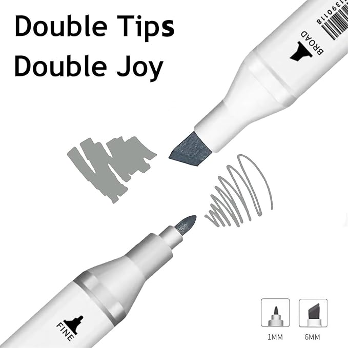 6pcs Grey Gray Alcohol Markers Set for Building Interior Design, Dual Tips Art Markers Drawing Sketched Double Tipped for Adults Kids (Cool Grey)