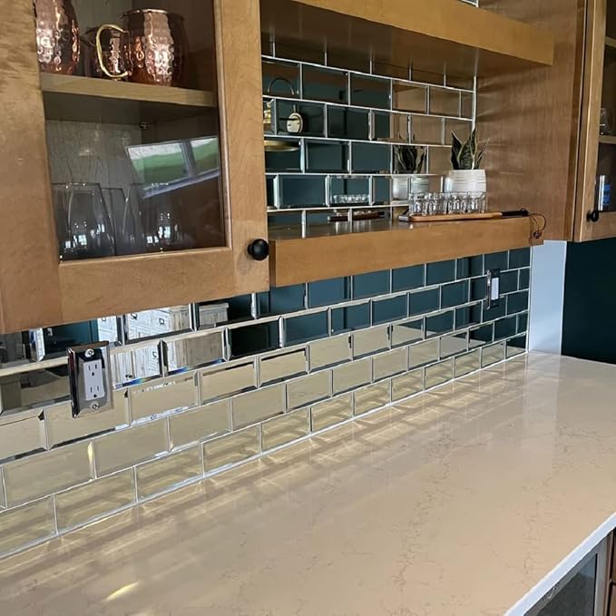 3" x 12" Clear Mirror Glossy and Beveled Glass Subway Tile Sample (1 Sq ft- Box of 1 Sheet Sample)