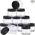 SATINIOR 12 Pack 2 oz Plastic Container Jars with Lids Round Clear Travel Cosmetic Container Slime Jars for Toiletries, Lotion, Cream, Ointments, Makeup, Rhinestone, Samples, Kitchen Storage(Black)
