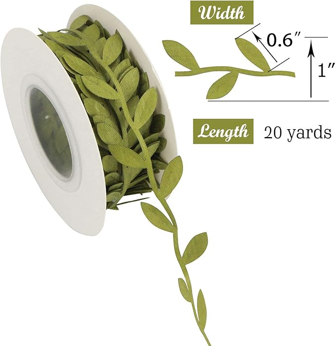 MEEDEE Leaf Trim - 1" x 20 Yards - Sage Green Ribbon for Leaf Wrapping Paper Sewing Craft Accessories Greenery Baby Shower Birthday Party Hemp Yarn Flowers Embellishments