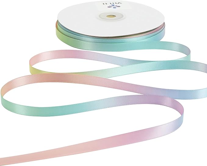 MEEDEE Pastel Rainbow Satin Ribbon - 3/8 inch Craft Gift Wrapping Wedding Pride Party Birthday Party Decoration Hair Bow - 50 Yards