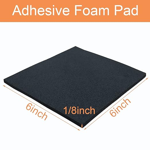8 Pcs Black Adhesive Foam Padding, Closed Cell Foam Sheet 1/8" Thick 6 Inch X 6 Inch, Adhesive Neoprene Rubber Pad Self Stick Anti-Slip Anti Vibration Pad (6inX 6inX 1/8in, 8)