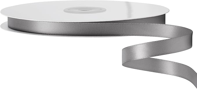 LIUYAXI Silver Double Faced Satin Ribbon, 3/8" X Continuous 100 Yards, Ribbons Perfect for Gift Wrapping Bows Bouquet Wedding Decor DIY Craft and More
