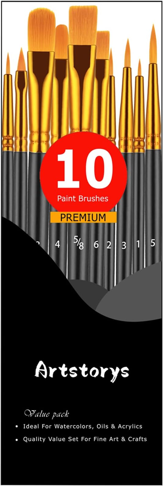 Paint Brush Set, 10 Pcs Paint Brushes for Acrylic Painting, Round Pointed Tip Detail Small Paint Brush for Oil Watercolor Canvas Face Body Boards Rock, Kids Adult Drawing Arts Crafts Supplies, Black