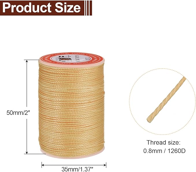 uxcell Round Leather Sewing Waxed Thread, 55m / 60 Yards Wax Polyester String, 0.8mm Waxed Stitching Cord for Leather Crafts, Bookbinding, Bracelets Braided, Pale Cream
